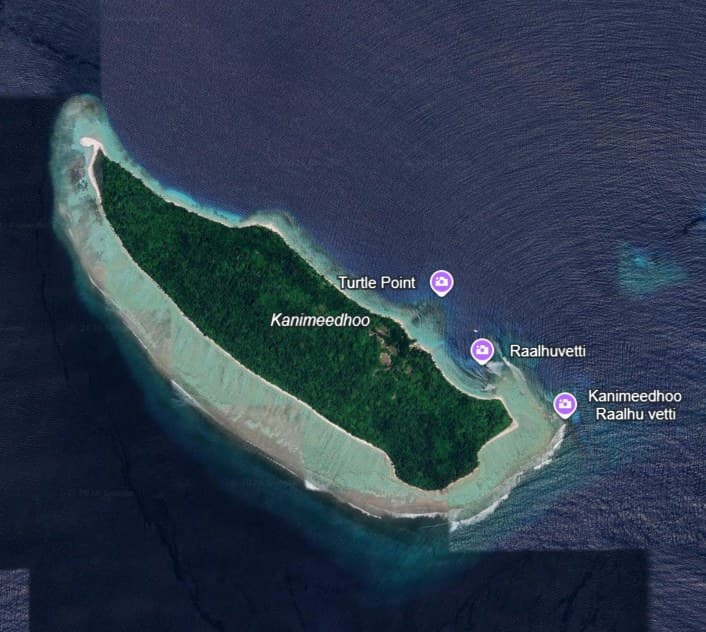 Satellite view of Kanimeedhoo, Thaa Atoll, as shown in the Miliona Island Estates 2026 brochure