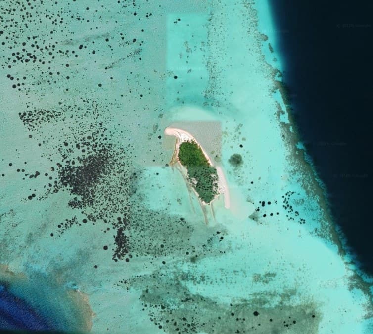 Satellite view of Kashidhoo, Laamu Atoll, as shown in the Miliona Island Estates 2026 brochure